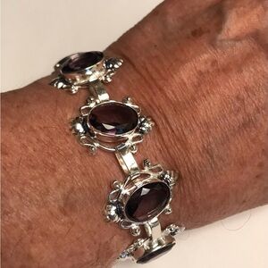 Amethyst Stamped 925 Sterling Silver Bracelet